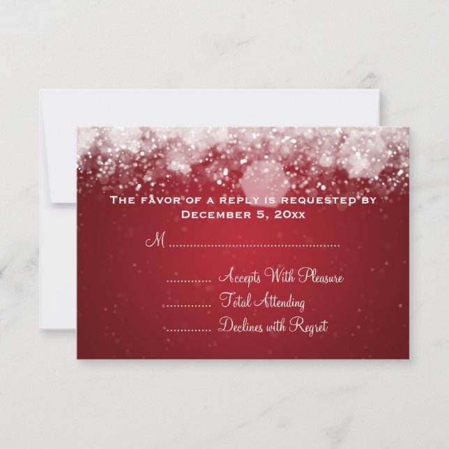 Elegant Wedding RSVP Sparkling Night Red Card (Front)