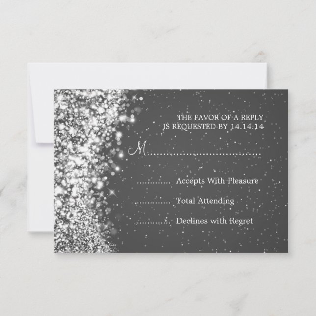 Elegant Wedding RSVP Sparkling Wave Black (Front)
