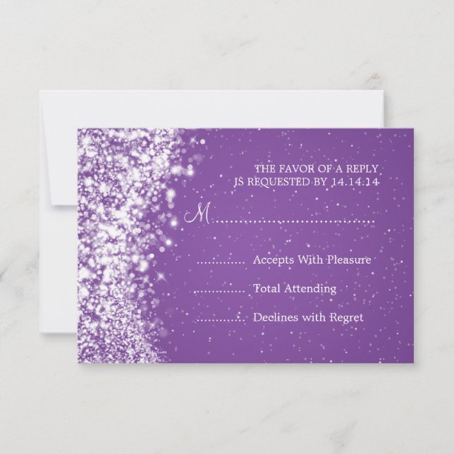 Elegant Wedding RSVP Sparkling Wave Purple Card (Front)