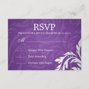 Elegant Wedding RSVP Swirly Flourish Purple Card