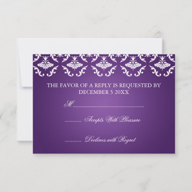 Elegant Wedding RSVP Vintage Damask Purple (Front)