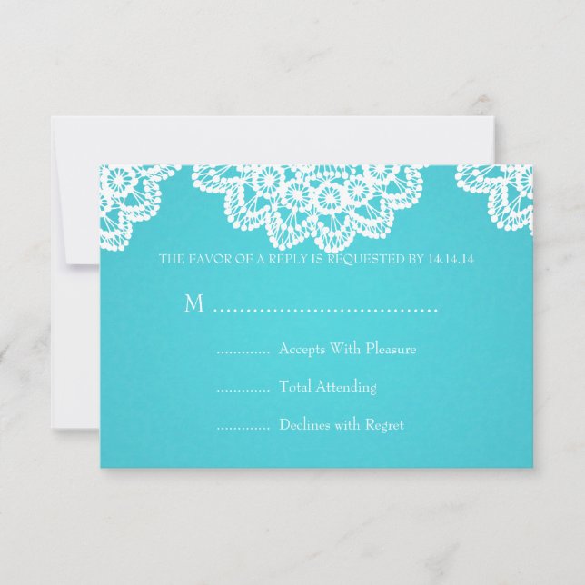 Elegant Wedding RSVP Vintage Lace Blue Card (Front)