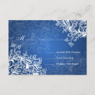 Elegant Wedding RSVP Vintage Swirls Blue Card
