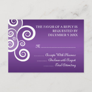 Elegant Wedding RSVP White Swirls Purple Card