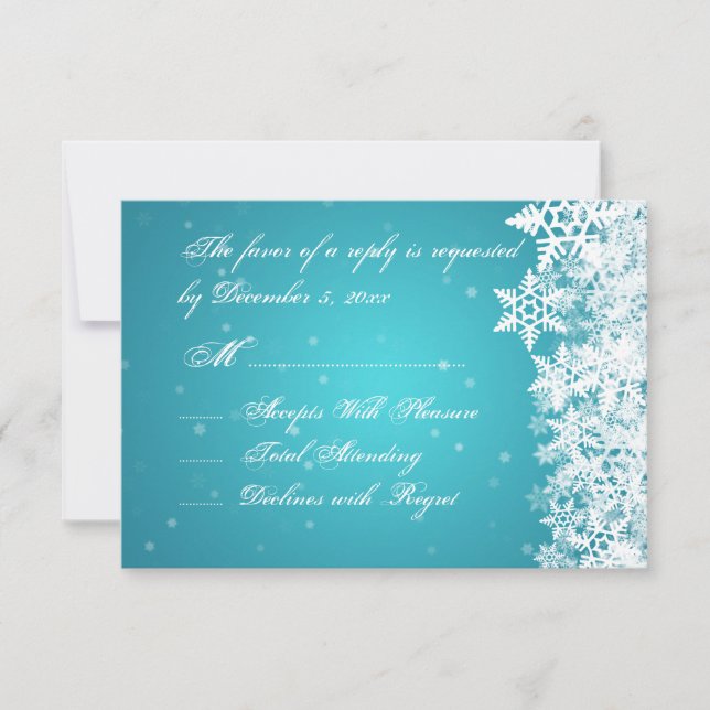 Elegant Wedding RSVP Winter Snowflakes Blue Card (Front)