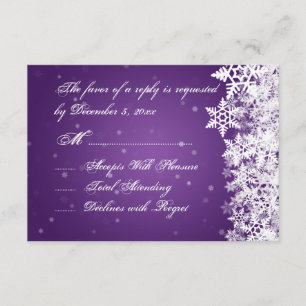 Elegant Wedding RSVP Winter Snowflakes Purple Card