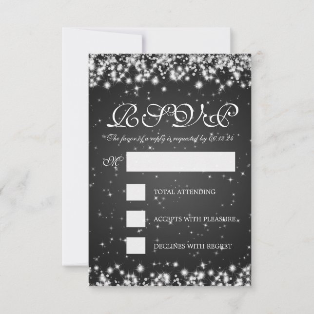 Elegant Wedding RSVP Winter Sparkle Black (Front)