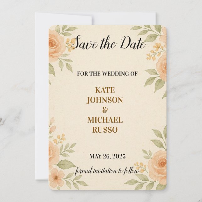 Elegant Wedding Rustic Retro Modern Floral Invitation (Front)