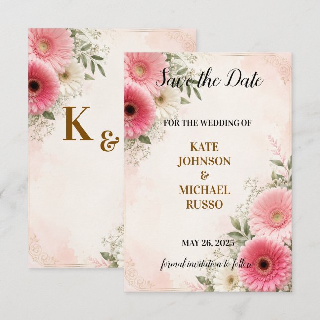 Elegant Wedding Rustic Retro Modern Floral Save The Date (Front/Back)