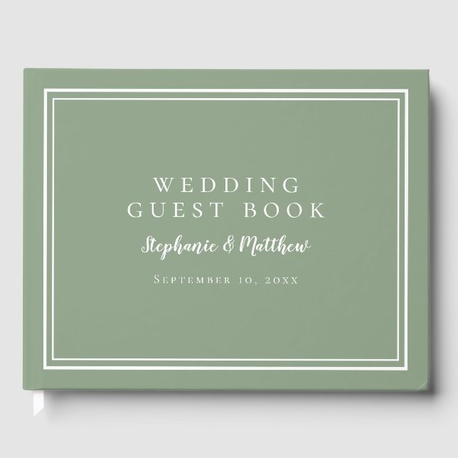 Elegant Wedding Sage Green Keepsake Guest Book (Front)