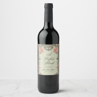 Elegant Wedding Sage Green Pink Wine Bottle Label