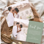 Elegant Wedding Sage Green Thank You Photo Invitation<br><div class="desc">Minimalist Sage Green Wedding Thank You Cards that have a photo on the front and back. The Thank you cards contain a modern hand lettered cursive script typography that are elegant,  simple and modern to use after you wedding day celebration.</div>