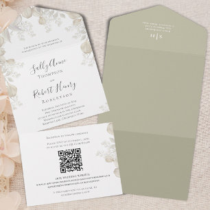 Elegant Wedding Sage Greenery Calligraphy Script All In One Invitation