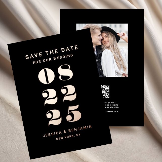 Elegant Wedding Save The Date Black Rose Gold (Elegant Wedding Save The Date Black Rose Gold Foil Invitation)