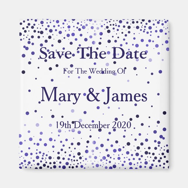 Elegant Wedding Save The Date Blue Glitter Sparkle Magnet (Front)