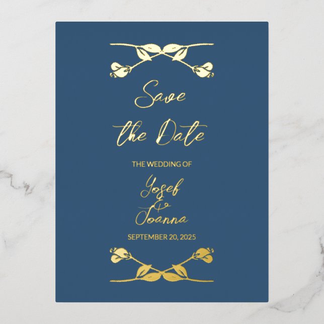 Elegant Wedding Save the Date Foil Postcard (Front)