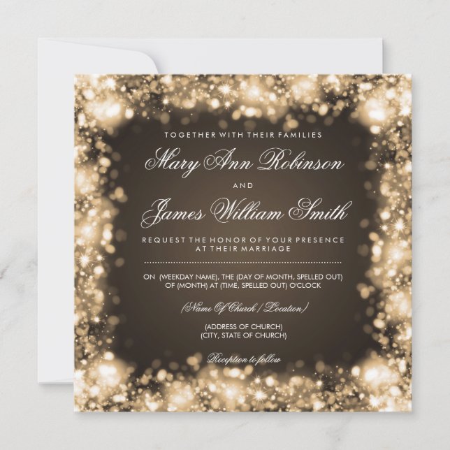 Elegant Wedding Save The Date Lights Gold (Front)