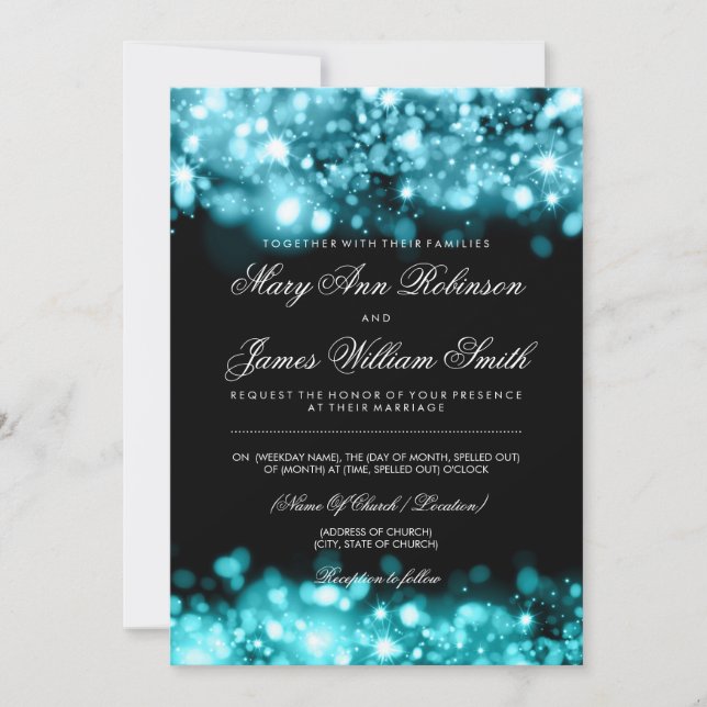 Elegant Wedding Save The Date Lights Turquoise (Front)