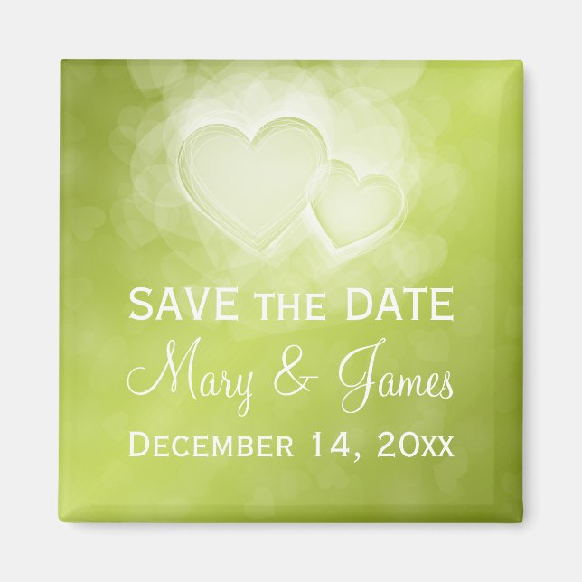 Elegant Wedding Save The Date Modern Hearts Green Magnet (Front)