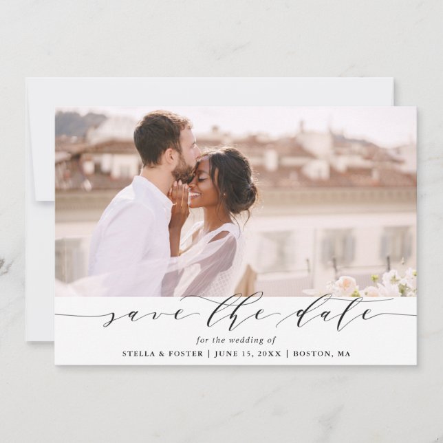 Elegant Wedding Save the Date Photo Card (Front)