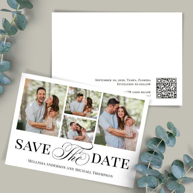 Elegant Wedding Save the Date Photo Collage  (Elegant wedding save the date photo collage card.)
