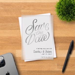 Elegant Wedding Save the Date Silver Text Frosted  Acrylic Invitations