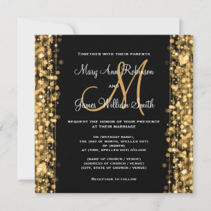 Elegant Wedding Save The Date Sparkles Gold Invitation