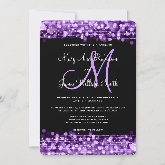 Elegant Wedding Save The Date Sparkles Purple (Front)