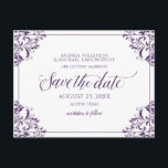 Elegant Wedding Save the Date Vintage Plum Announcement Postcard<br><div class="desc">Elegant Vintage Save-the-Date Card - Nadine (Plum / Purple): Announce your upcoming wedding in style with this beautiful vintage corners wedding save-the-date postcard! You can change the colour of the design by choosing a new fill colour! **HOW TO CHANGE THE DESIGN COLOR** 1) Click the "Personalise" Button. 2) Click the...</div>