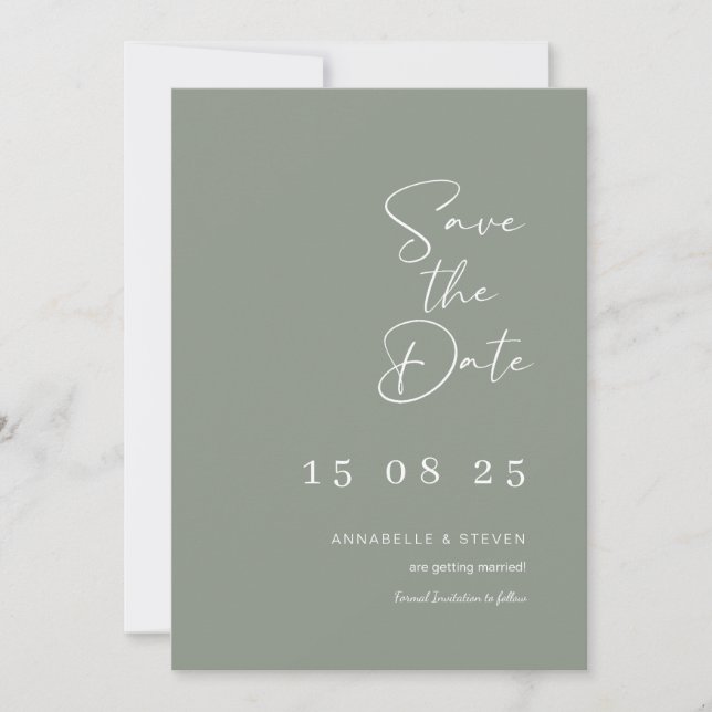 Elegant wedding save the dates sage green invitation (Front)