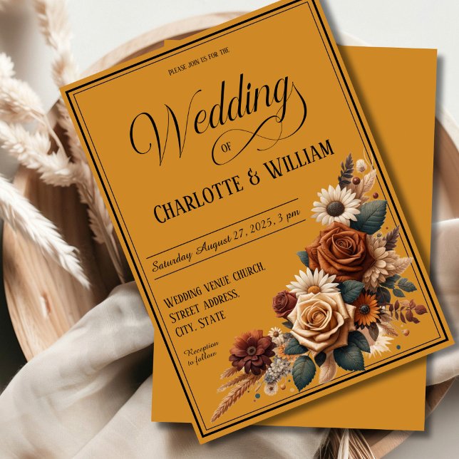 Elegant Wedding Script Brown Floral Invitation (Creator Uploaded)