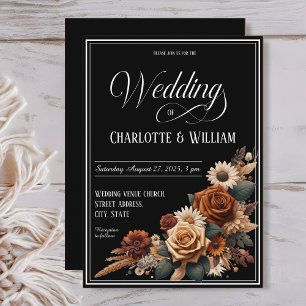 Elegant Wedding Script Brown Floral Invitation