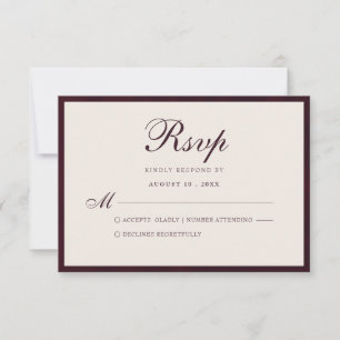 Elegant Wedding Script Deep Burgundy Moody RSVP Card