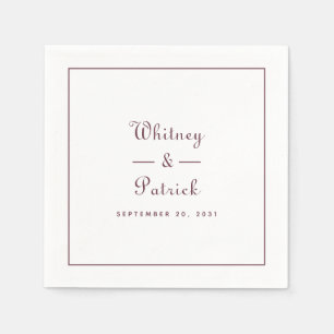 Elegant Wedding Script Minimalist Burgundy & White Napkin