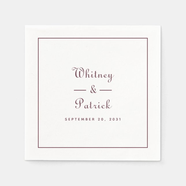 Elegant Wedding Script Minimalist Burgundy & White Napkin (Front)