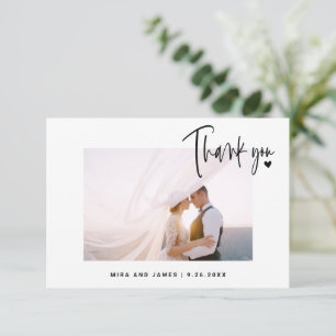 Elegant Wedding Script Photo Heart Simple Modern  Thank You Card