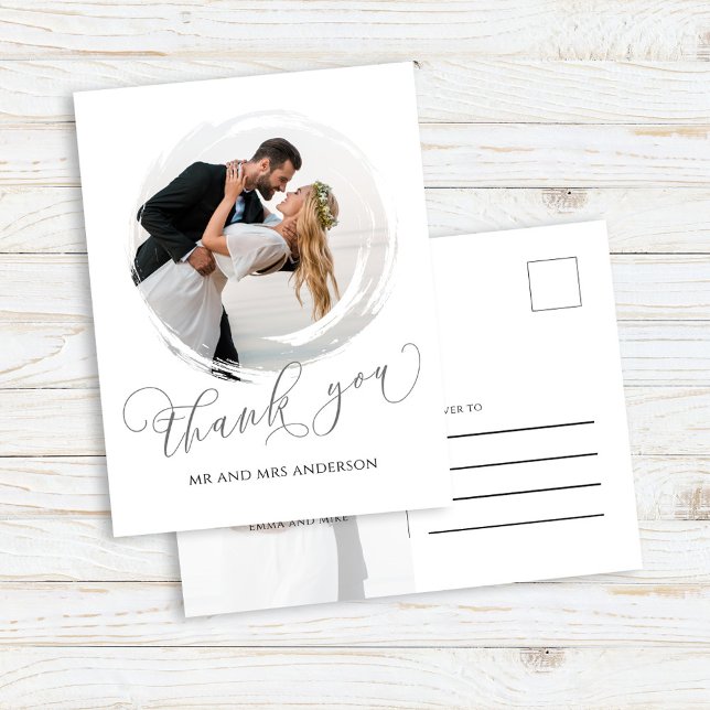 Elegant Wedding Script Photo Thank You Card (Wedding photo thank you postcard.)
