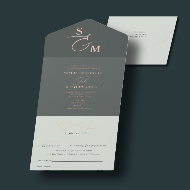 Elegant Wedding Script Sage Green Minimalist All In One Invitation (Creator Uploaded)