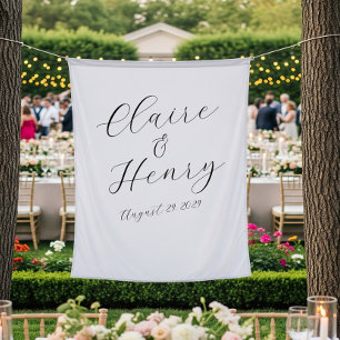 Elegant Wedding Script Tapestry Backdrop
