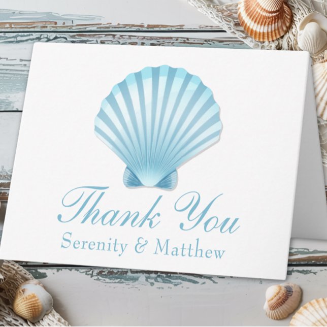Elegant Wedding Seashell Blue Nautical Thank You Card (Creator Uploaded)