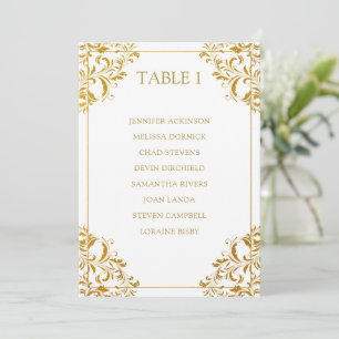 Elegant Wedding Seating Chart List Card Gold Foil