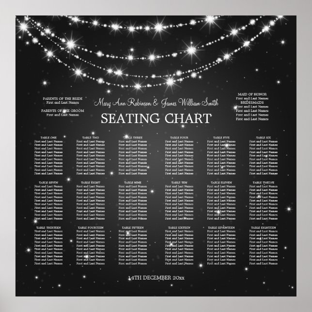 Elegant Wedding Seating Chart Sparkling Chain Blac (Front)