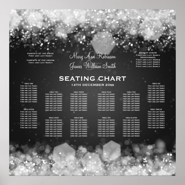 Elegant Wedding Seating Chart Sparkling Night Blac (Front)