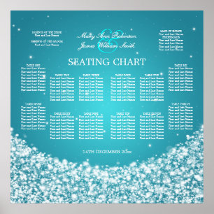 Elegant Wedding Seating Chart Star Sparkle Blue