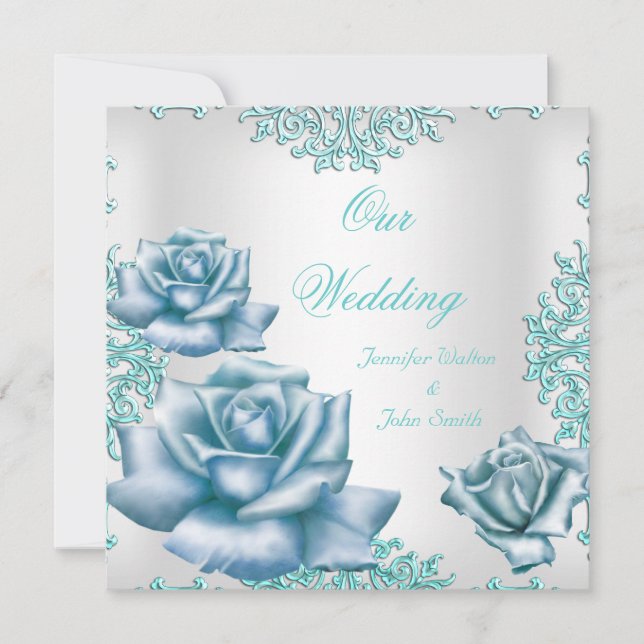 Elegant Wedding sets Teal Blue Roses Invitation (Front)