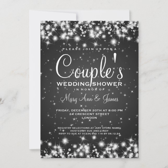 Elegant Wedding Shower Winter Sparkle Black Invitation (Front)