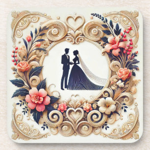 Elegant Wedding Silhouette Framed Coaster