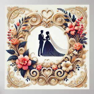 Elegant Wedding Silhouette Framed Poster