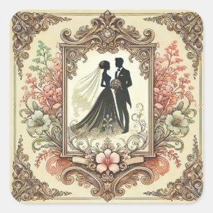 Elegant Wedding Silhouette Framed Square Sticker