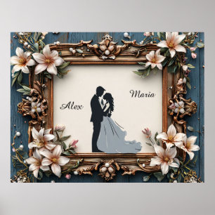 Elegant Wedding Silhouette in Ornate Frame Poster